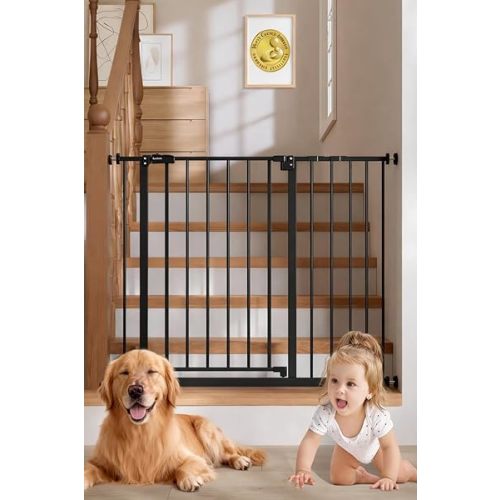 InnoTruth 29.5–40.75" Baby Gate for Stairs, 30" Tall Dog Gates for Doorways & Hallways, Safety Gate for Kids & Pets, Pressure-Mounted Walk-Through with Dual Lock & 2-Way Swing, Black