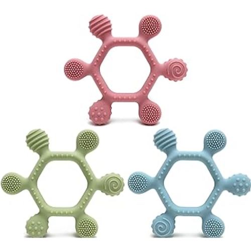 OKONKN Baby Rudder Teether 3 Pack | 6 Teeth Contact Points Silicone Teether Toy for Baby 0-6, 12, 18 Months Infant, Reaches Front, Back, and All New Teeth Types, Easy to Hold, BPA-Free, PVC-Free