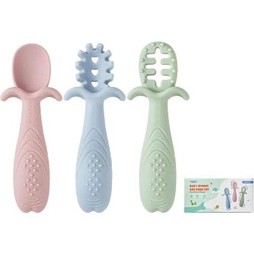 Baby Spoons Self Feeding 6+ Months, Anti-Choke, Silicone, 3-Pack