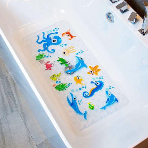 Cartoon Kids Bath Mat - Non Slip Bathtub Mat 35x16 Inch XL Large Size Tub Mats Anti Slip Shower Mats for Bathroom Floor (Octopus)