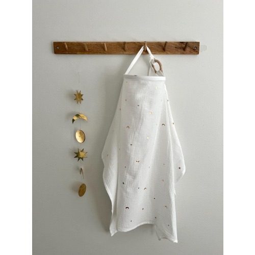 Nursing Cover for Baby Breastfeeding & Pumping | Muslin Double Gauze Cotton | Breast Feeding Apron Shawl Breathable Wire Gold Star Moon