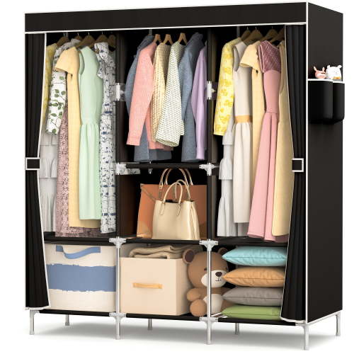 YOUPINS Clothes Organizer 3 Hanging Rod Shelf Portable Closet with Cover Clothes Rack Standing Closet Clothes Storage Wardrobe Garment Cabinet