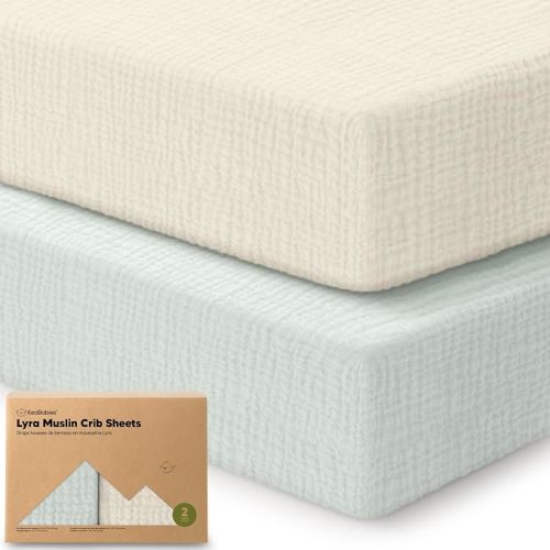 KeaBabies 2-Pack Muslin Crib Sheets for Boy, Girl, 52x28 Fitted (Willow)