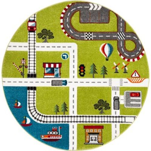 Carousel Kids CRK192 Power Loomed Indoor Area Rug - Green/Ivory - 5'3" Round - Safavieh Kids: Non-Toxic, Jute Backing, Medium Pile