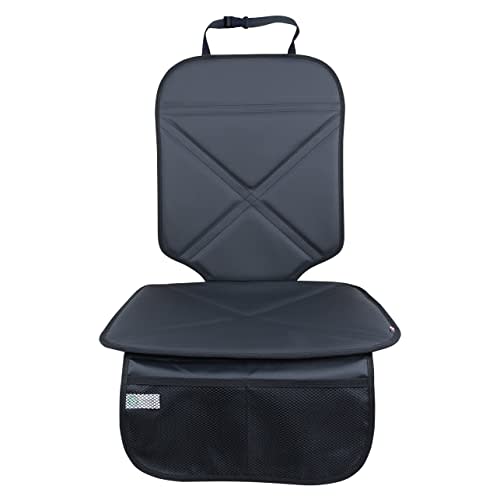 Viaviat Car Seat Protector Leather Waterproof Child Safety Seat Protector Cover with Thick Pad and 2 Large Pockets Durable Kick Mat for All Auto Seat (Black)