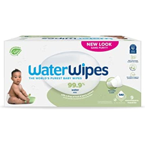 WaterWipes Plant-Based Textured Clean, Toddler & Baby Wipes, 99.9% Water Based Wipes, Unscented & Hypoallergenic For Sensitive Skin, 540 Count (9 Packs), Packaging May Vary