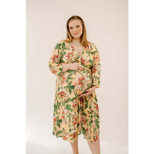 Lila Labor & Postpartum Gown in Peach Floral