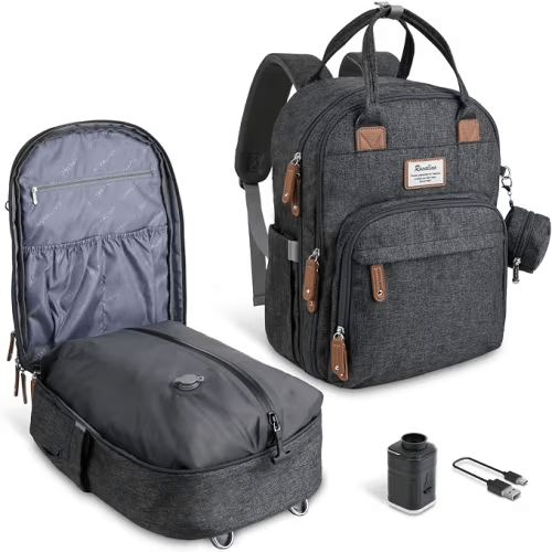 RUVALINO Travel Diaper Backpack with Vacuum Compression, Dark Gray
