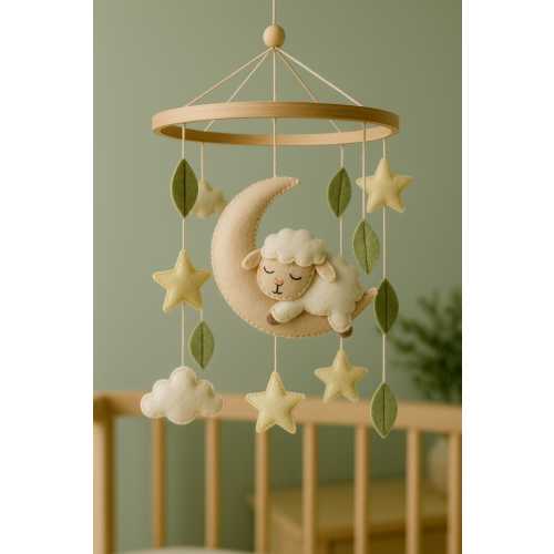 Felt Baby Mobile: Moon, Lamb, Star Crib Mobile with Music