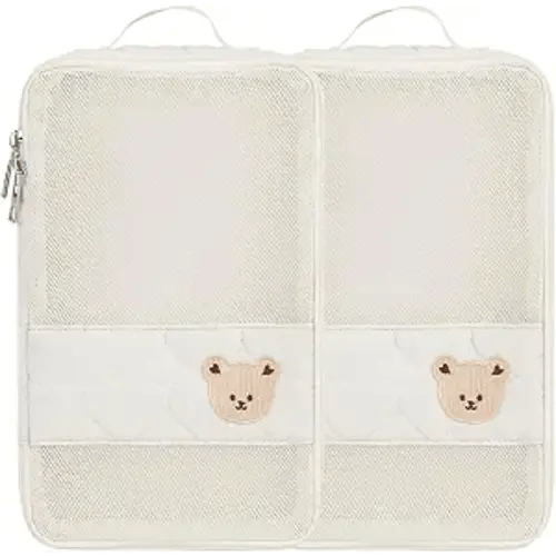 Baby Diaper Organizer - 2 Pack Waterproof Pouches, Mesh Bag, Reusable, Washable or Cloth Diapers (White)