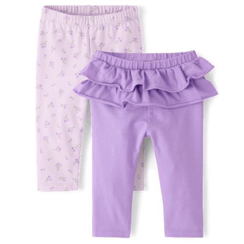 Baby Girls Floral Ruffle Leggings 2-Pack - Purple