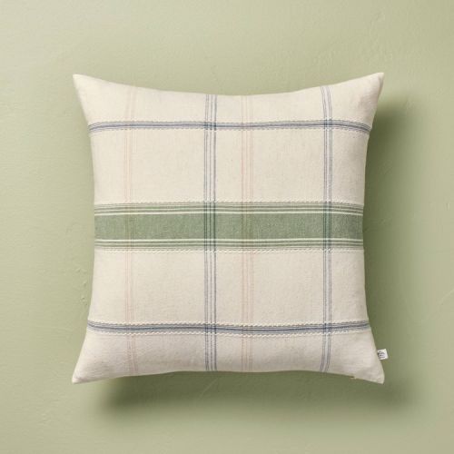 18"x18" Throw Pillow Sour Cream and Green Plaid - Hearth & Hand™ with Magnolia