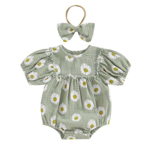 Mevireiy Baby Girls Daisy Bubble Romper Short Sleeve Onesie Bodysuit Summer Outfits,Green,3-6 Months