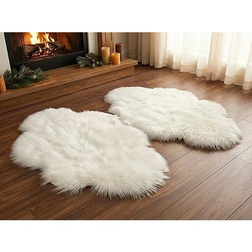 Woolous Cloud Rug Pack of 2 - Fluffy Shaggy Faux Sheepskin White Cloud Shaped Rug -Idea for Cozy Kids' Bedroom Decor, Nursery & Living Room (2.4 x 1.8 ft)