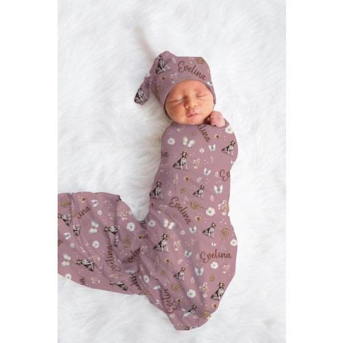 German Shorthaired Pointer Baby Name Floral Swaddle GSP Wildflowers Swaddle Set New Baby Receiving Blanket Nursery Baby Girl Name Blanket