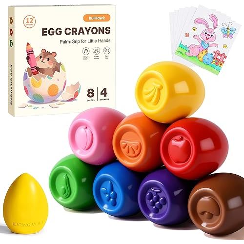 8 Colors Egg Crayons | Washable, Non-Toxic, Unbreakable Sensory Toys & First Art Supplies Gift for Age 1-3