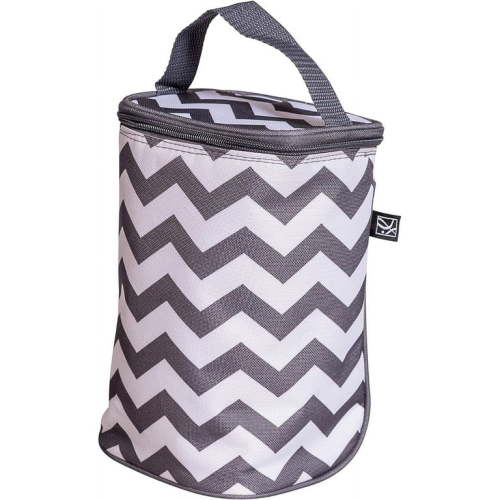 J.L. Childress TwoCOOL Breastmilk Cooler - Double Baby Bottle & Food Bag - Ice Pack Included - Fits 2-4 Bottles - Insulated & Leak Proof Bottle Bag - Breastmilk Cooler Bag for Travel Grey Chevron