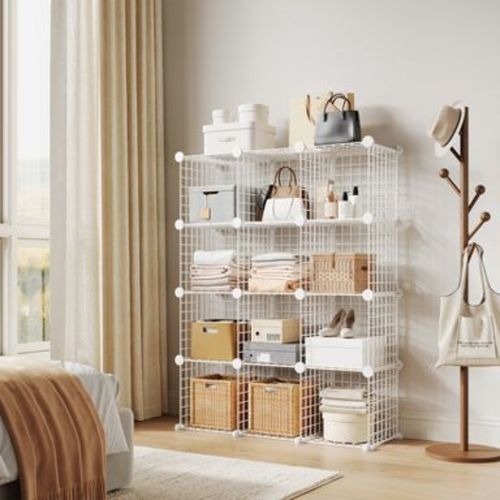 Wire Cube Storage, 12-Cube Closet Organizer Storage, Modular Shelves Units, Storage Bins Shelving for Bedroom, Office, Living Room
