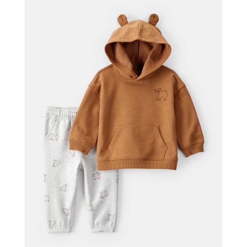Baby Boy DayDream Fleece Bear Print Long-Sleeve Tee & Pant Set - Brown | Carter's