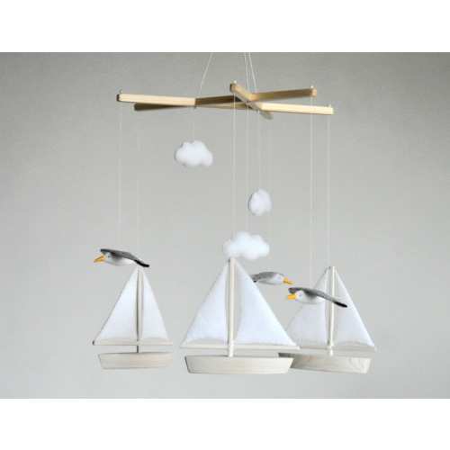 Handmade Ocean Baby Mobile: Seagulls & Sailing Boats Nursery Decor