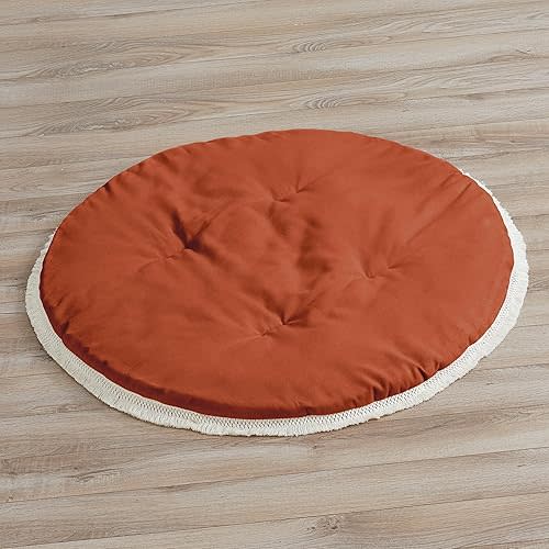 Sweet Jojo Designs Orange Boho Bohemian Boy Girl Baby Play Mat Tummy Time Activity Infant Playmat Playpen Teepee Floor Burnt Rust Ivory Off White Farmhouse Shabby Chic Designer Modern Tassel Fringe
