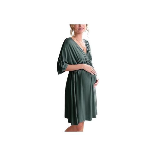 Ekouaer 3 in 1 Labor/Delivery/Hospital Gown Maternity Dress Nursing Nightgown Sleepwear for Breastfeeding Dark Green M