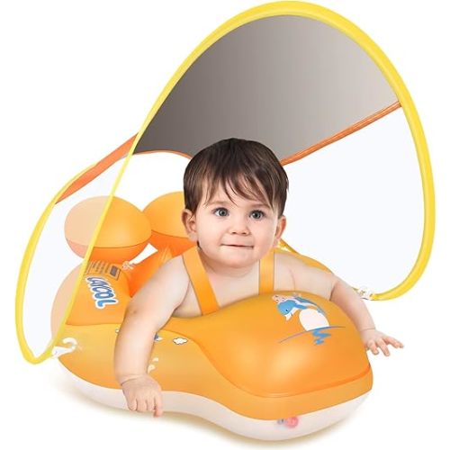 Baby Pool Float with Canopy UPF50+, 5 Point Safety Buckle for 3-36M