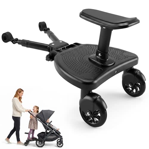 Universal Stroller Board with Detachable Seat, Buggy Board, Stroller Connector, Stroller Standing Board for Most Strollers, Holds Children Up to 55 lbs (Black)