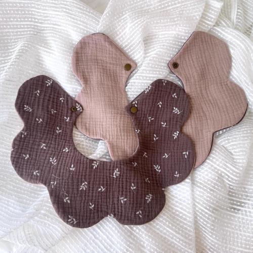 Handmade Floral / Beige Double Sided Baby Bib, Reversible 100% Cotton Bib
