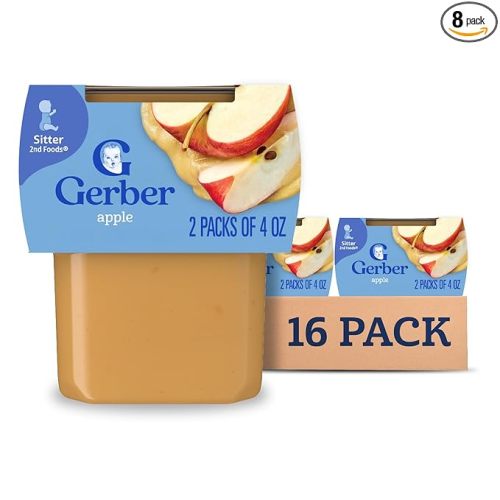 Gerber Stage 2 Baby Food, Apple Puree Tubs, No Artificial Colors or Flavors, Baby Puree, 16-Pack
