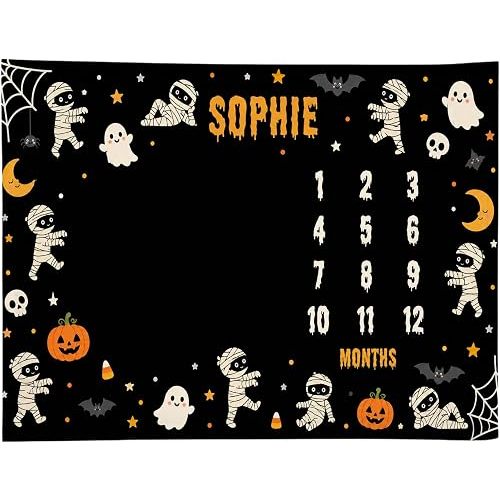 L&NG Mummy Baby Milestone Blanket, Personalized Halloween Photo Prop
