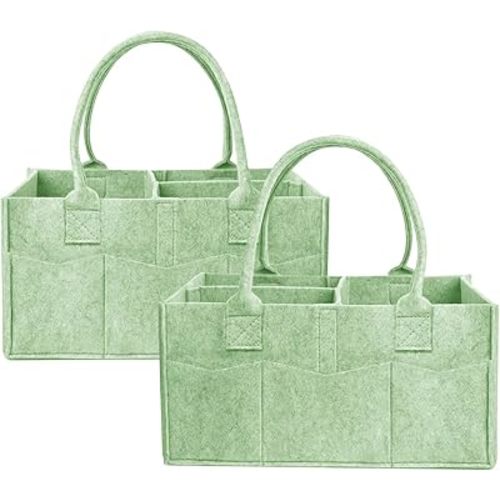 2 Pack Diaper Caddy Organizer, Portable Baby Caddy Organizer with Handle, Collapsible Nursery Storage Bin and Gift Baskets for Girls and Boys - Newborn Essentials, Baby Shower Gifts (Green)