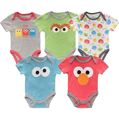 Happy Threads baby-boys Sesame Street Baby Boys' Elmo Cookie Monster Bodysuit Multi Pack Gift Set