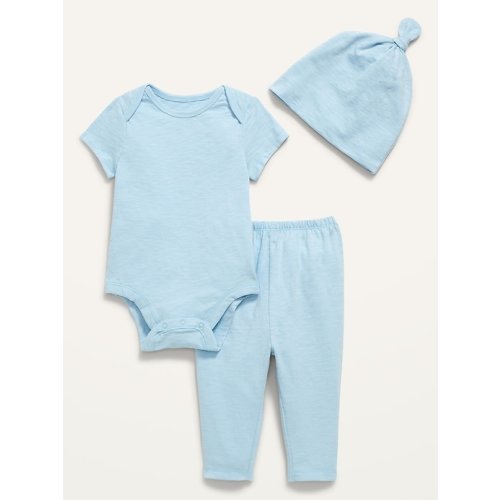 Unisex 3-Piece Slub-Knit Bodysuit, Pants & Hat Layette Set for Baby