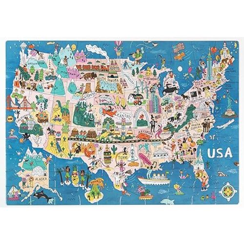 See The USA! 100 Piece Jigsaw Puzzle | Educational Learning Toy for Ages 5+ | Artist Created, Fun and Vibrant, Skill-Building Puzzle, Fun and Quirky Tour of The United States