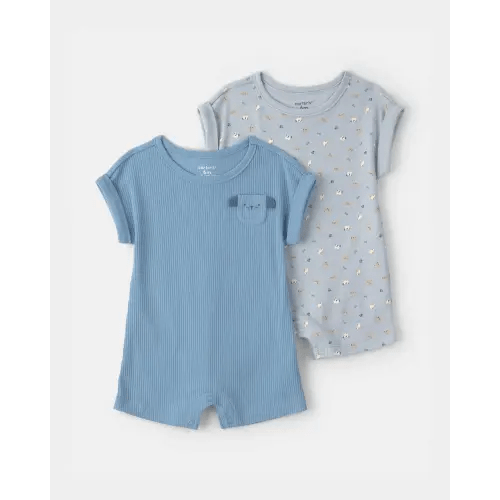 Baby Boy 2-Pack Dog Short-Sleeve Rompers - Blue | Carter's
