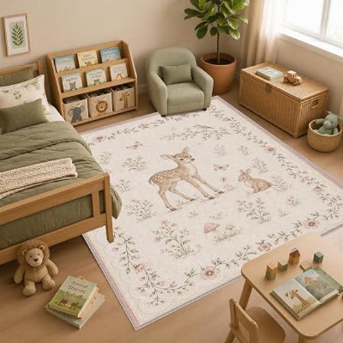 Pink Woodland Floral Area Rug 4x6, Home Decor