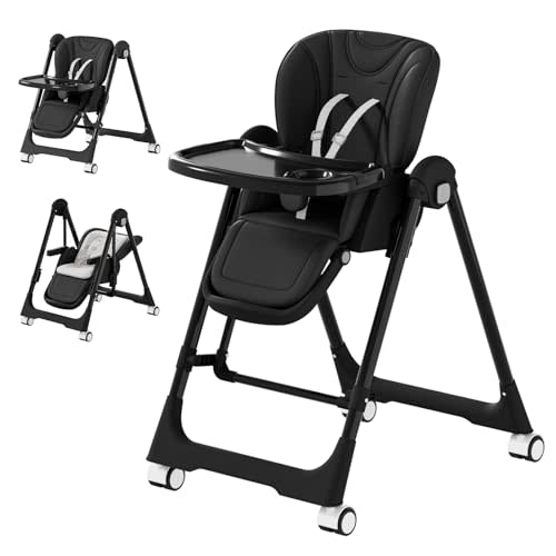 3-in-1 Foldable High Chairs for Babies and Toddlers with Rocking Mode | Baby High Chair with 5 Height Levels, Adjustable Backrest & Footrest, Lockable Wheels