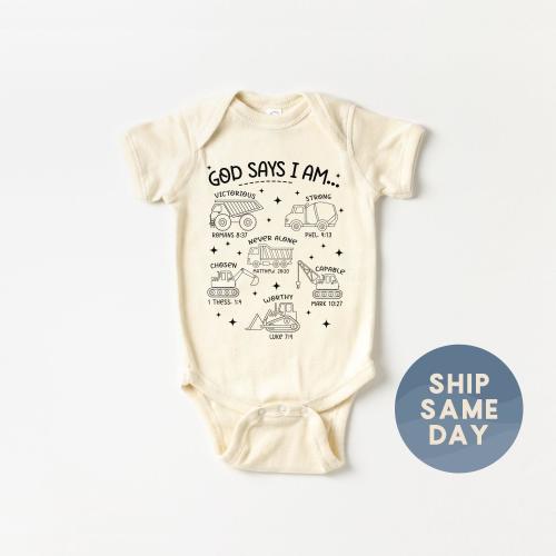 God Says I Am Christian Baby Onesies® Brand, Religious Baby Bodysuit, Bible Verse Baby Clothes, Faith Baby Shower Gift, (CA-REL69)