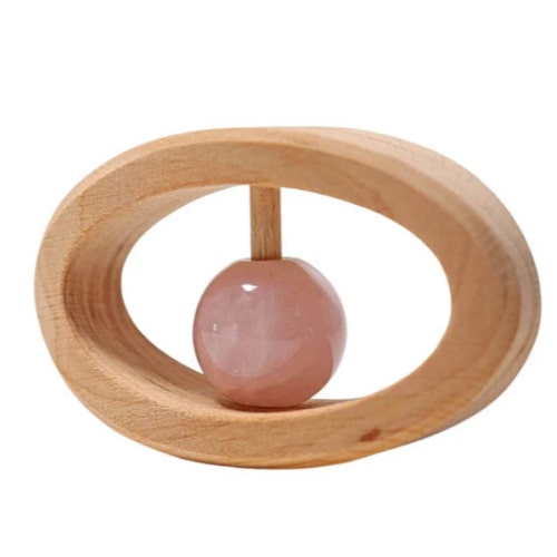 Rose Quartz Wooden Baby Rattle