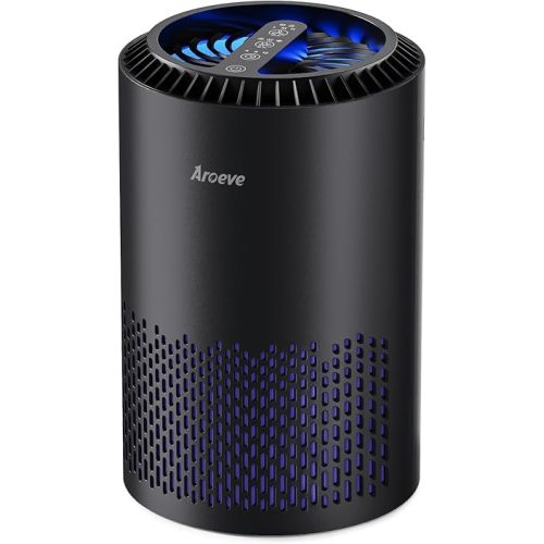 AROEVE Air Purifiers for Bedroom Home, Air Purifier For Smoke Pollen Dander Hair Smell Air Cleaner with Sleep Mode Speed Control For Bedroom Office, MK01- Black(Available for California)