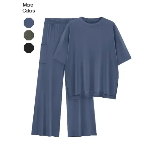 Women's Solid Drop Shoulder Tee & Elastic Waist Pants Two-piece - TikTok Shop