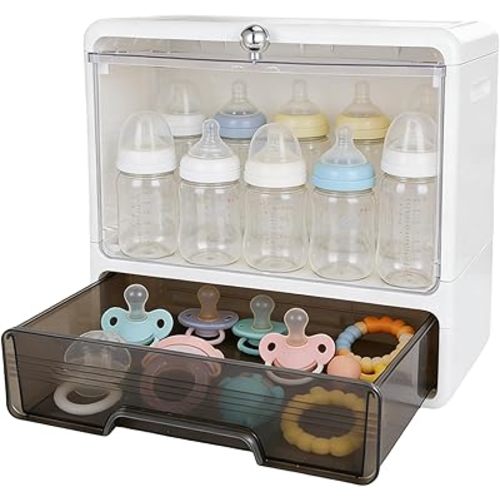 Rainmae Baby Bottle Storage Organizer, Baby Bottle Station Organization with Drawer, Bottles, Nursery Cabinet for Countertop and Kitchen, Baby Organizers and Storage for Bottles, Pacifiers, Pump Part