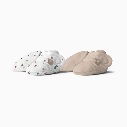 Goumi Kids Stay-On Baby Booties (2 pack) - City Blocks +Sandstone, 3-6 Months