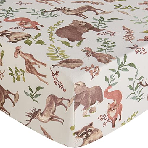 LifeTree Crib Sheets for Boys - Muslin Fitted Baby Crib Sheets Neutral Fits Standard Crib and Toddler Mattresses, Soft 70% Viscose from Bamboo and 30% Cotton Blend, Woodland Nursery, 28" x 52" x 9"