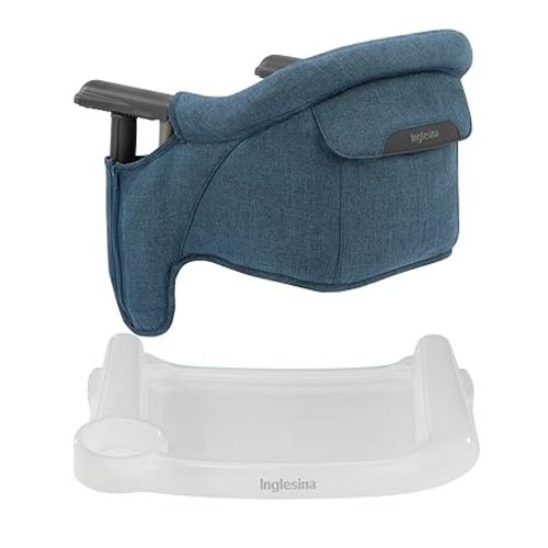 Inglesina Fast Table Chair - Slate Blue Melange + Fast Dining Tray - Portable Baby High Chair - for Babies & Toddlers up to 37 lbs - Fits Tables 0.8'' to 3.5'' Thick - Compact - Travel Bag Included