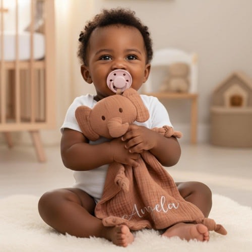 Elephant Lovey with Name, Personalized Baby Comforter, Soft Touch