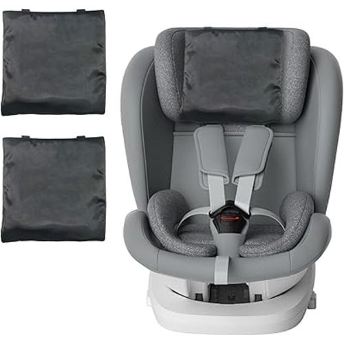 2 Pack Carseat Covers Baby Satin Car Seat Headrest Cover for Babies Hair Protector Soft Silk Feeling Protection Head car seat headrest Support (black)