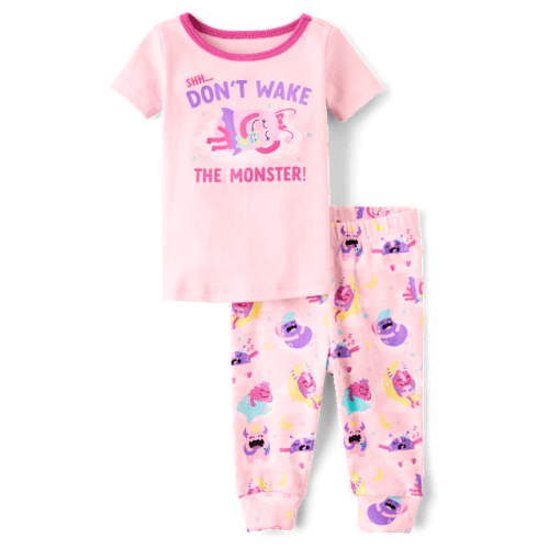 Baby And Toddler Girls Monster Snug Fit Cotton Pajamas - Pink