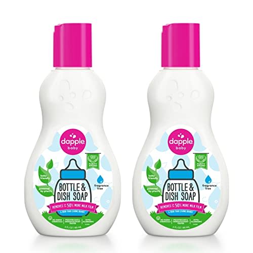 Dapple Baby Bottle Soap, Hypoallergenic Dish Soap for Baby Bottles, Powered by Plants, Travel Size, Fragrance Free, 3 Fl Oz (Pack of 2)